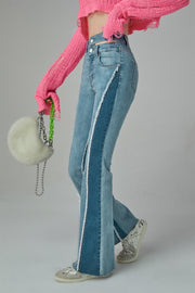 Two-Toned Cut Slit Bootcut Jeans
