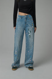 Colorful Paint Straight Fit Denim Jeans