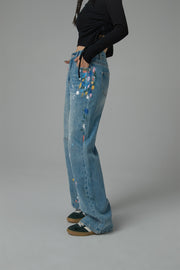 Colorful Paint Straight Fit Denim Jeans