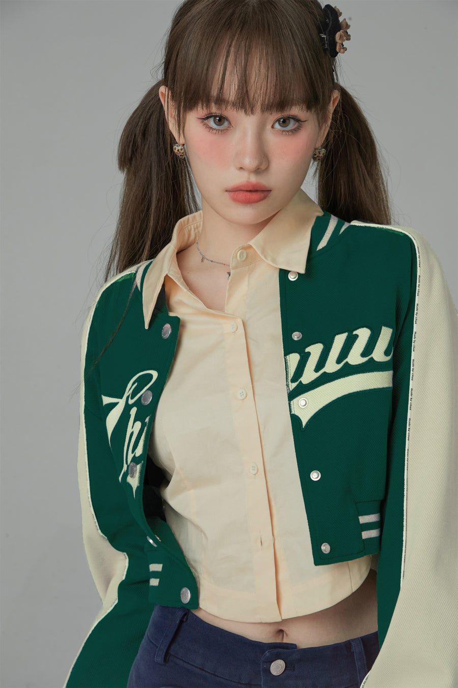 CHUU Joining Forces Crop Baseball Jacket