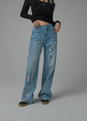 Colorful Paint Straight Fit Denim Jeans