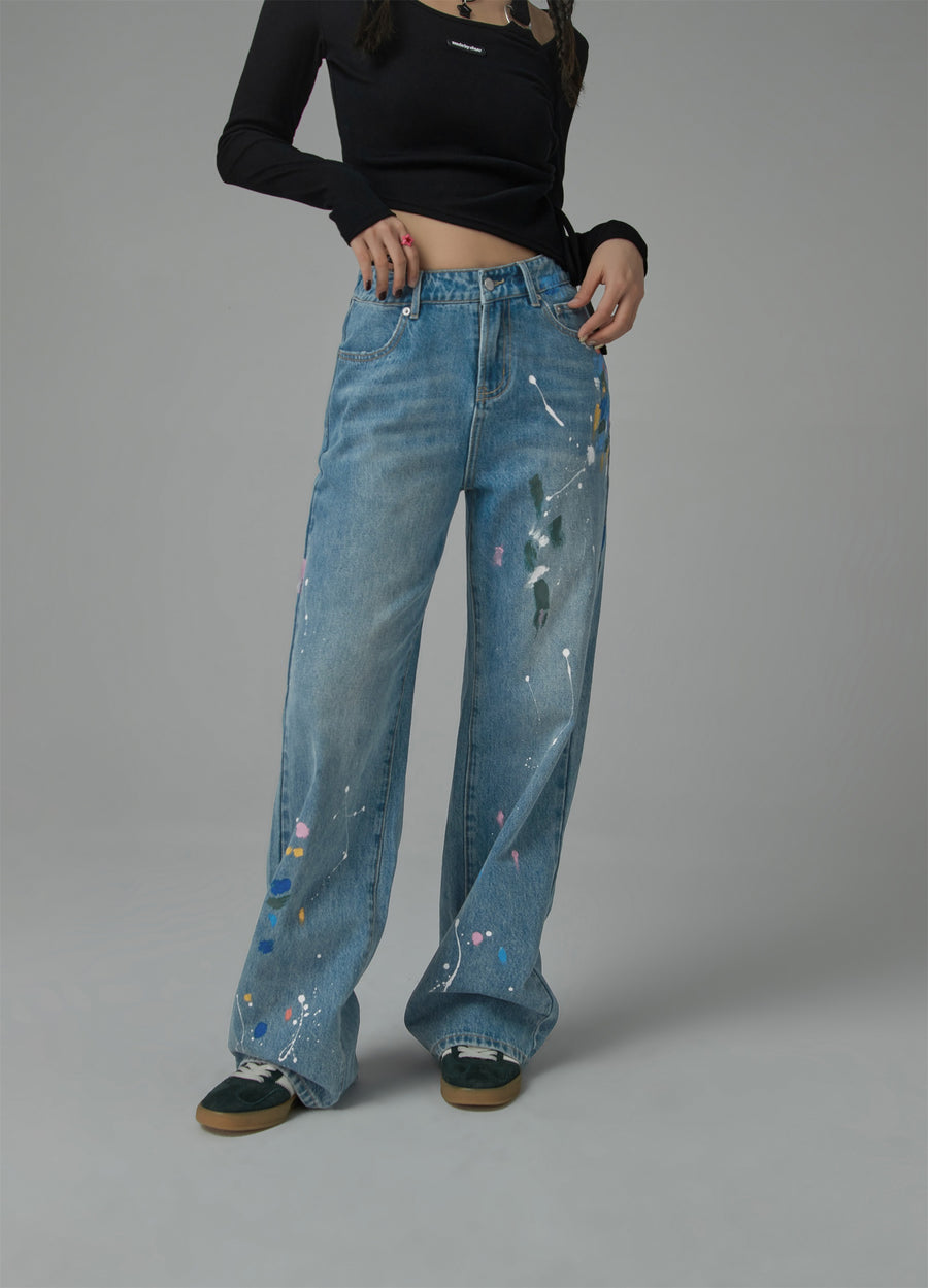 CHUU Colorful Paint Straight Fit Denim Jeans