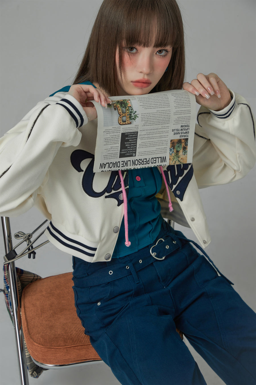 CHUU Joining Forces Crop Baseball Jacket