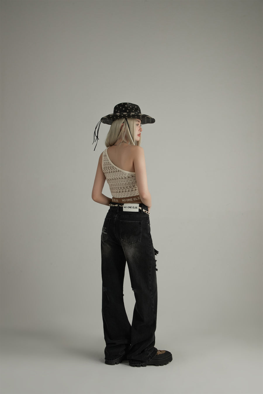 CHUU Distressed Wide Denim Jeans