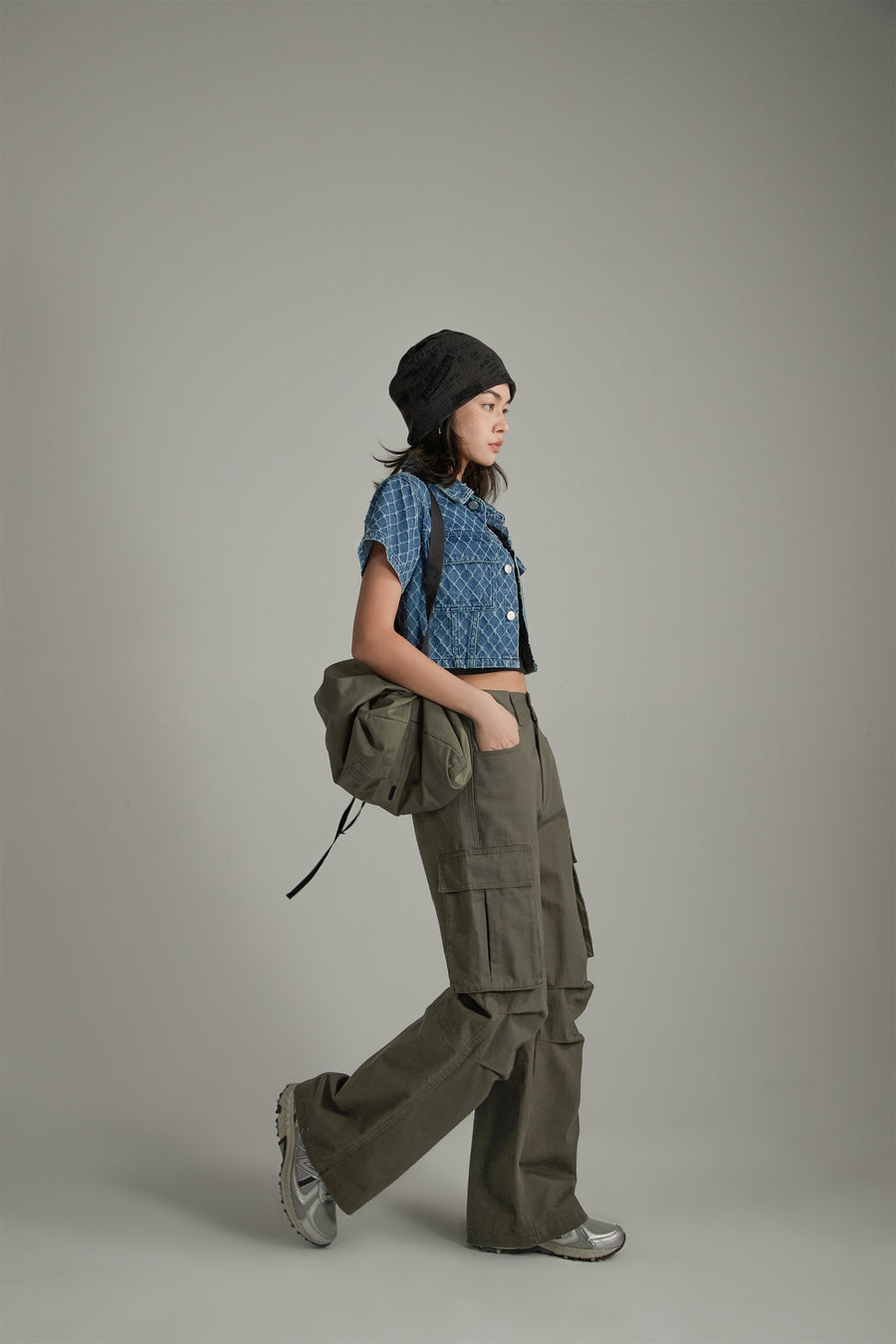 CHUU Argyle Embroidered Denim Jacket