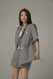 Checked Button Oversized Blazer Jacket
