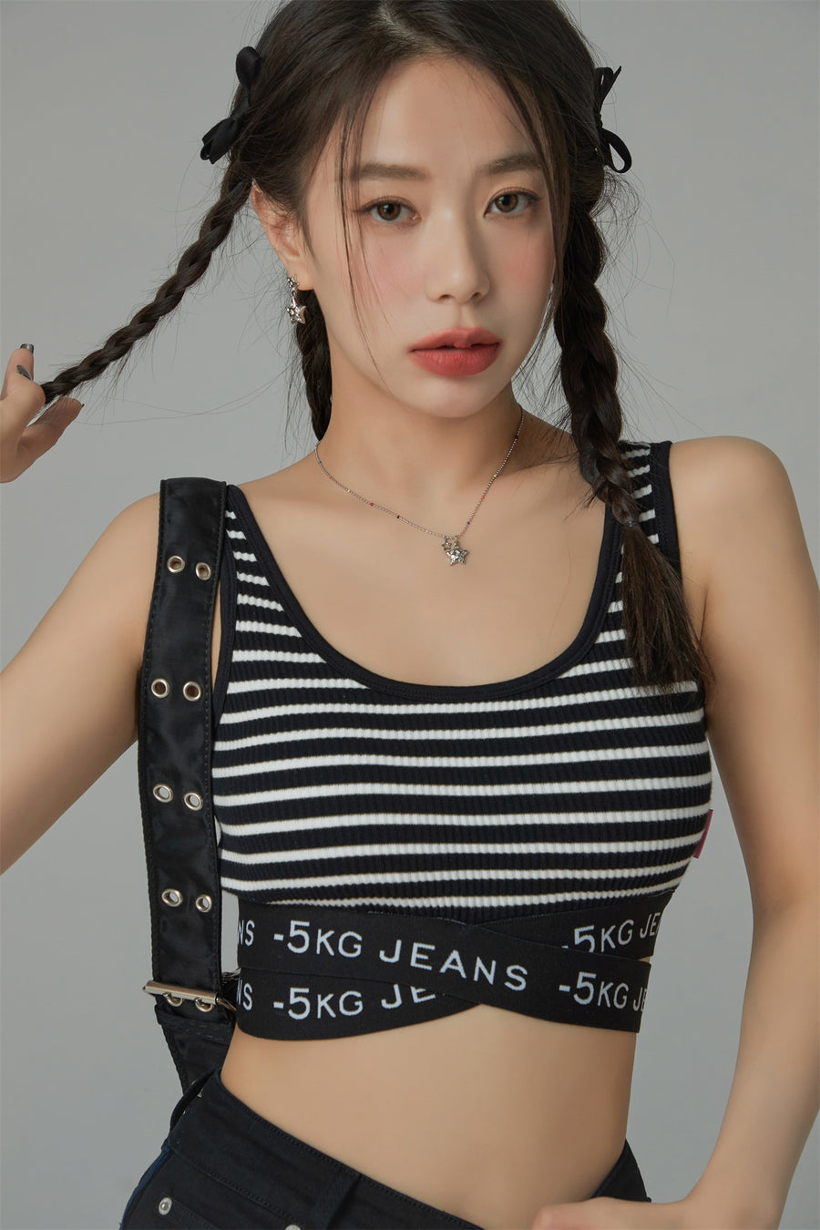 CHUU '-5kg Jeans Striped Sleeveless Crop Top