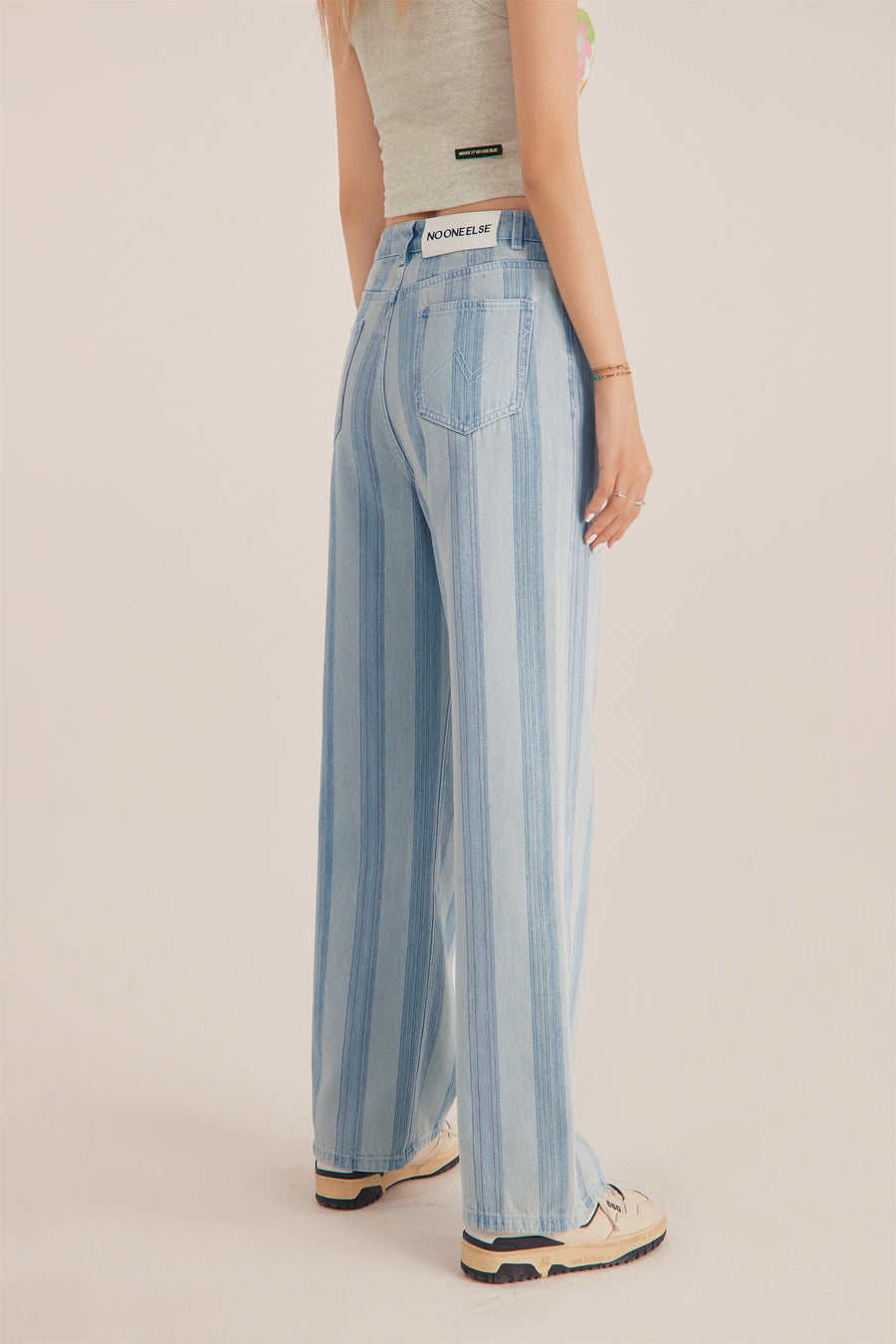 CHUU High Waist Stripe Straight Jeans