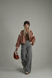 Line Color Combination Leather Jacket