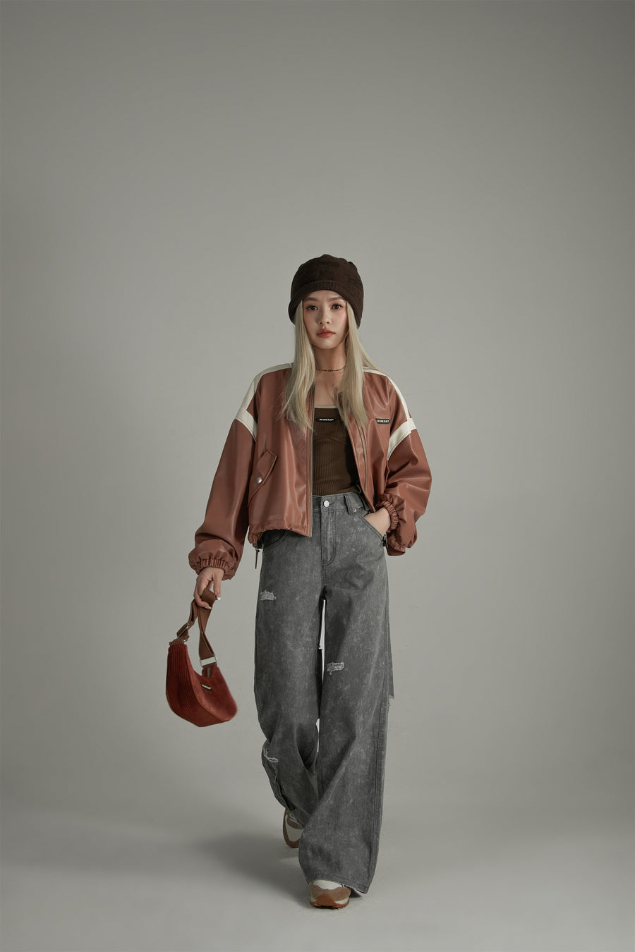 CHUU Line Color Combination Leather Jacket