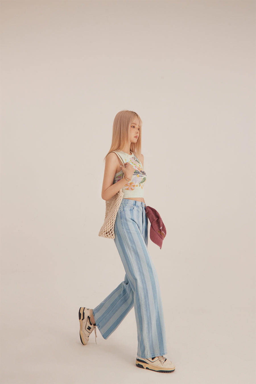 CHUU High Waist Stripe Straight Jeans