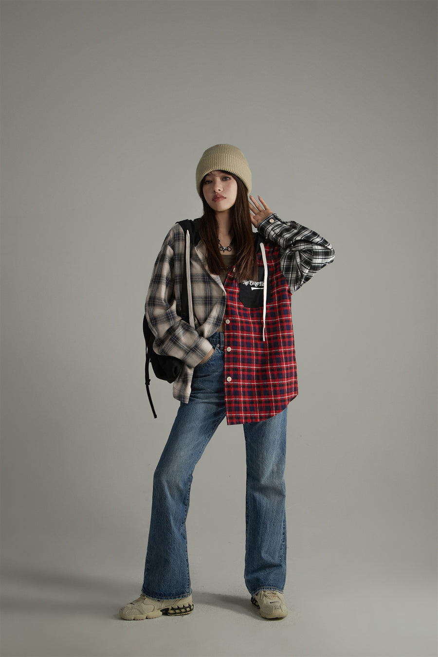 CHUU High-Waisted Washed Straight Jeans