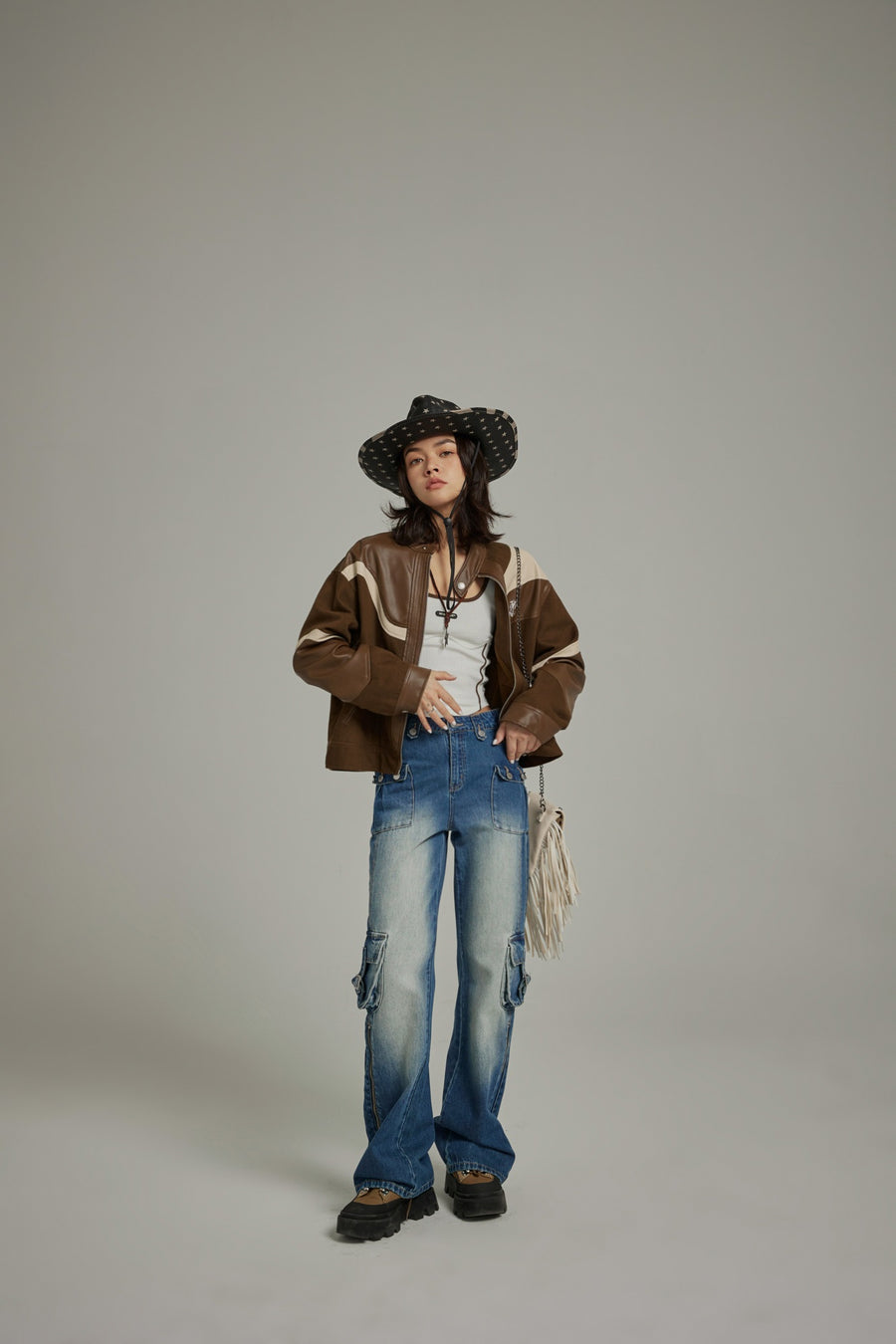 CHUU Faux Leather And Suede Blouson Jacket