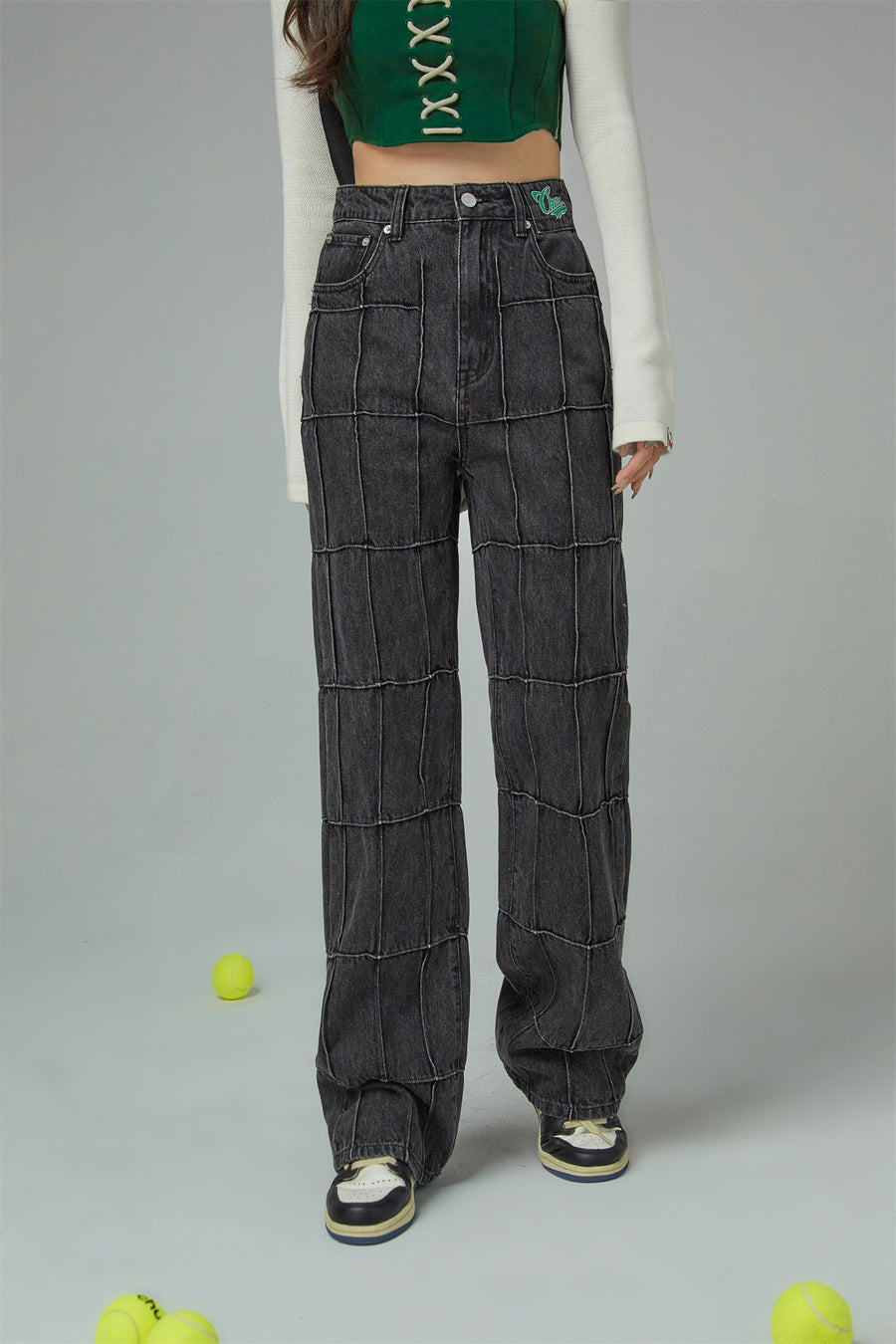 CHUU Squares High-Waisted Wide Jeans