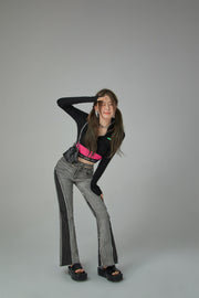 Two-Toned Cut Slit Bootcut Jeans
