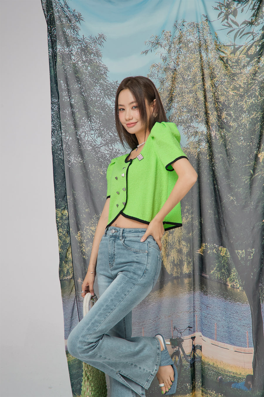 CHUU Heart Button Short Sleeve Jacket