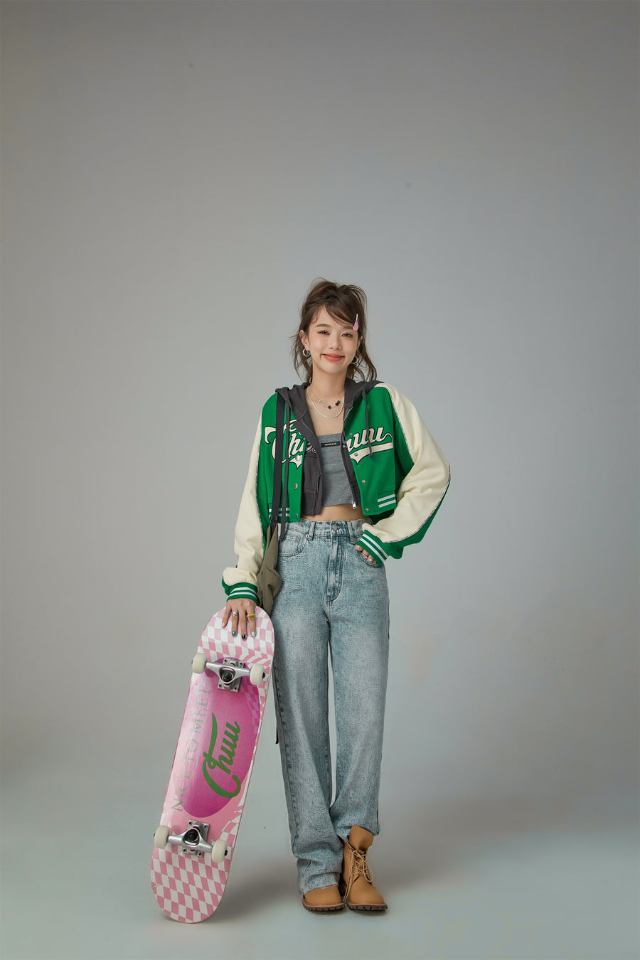 CHUU Joining Forces Crop Baseball Jacket