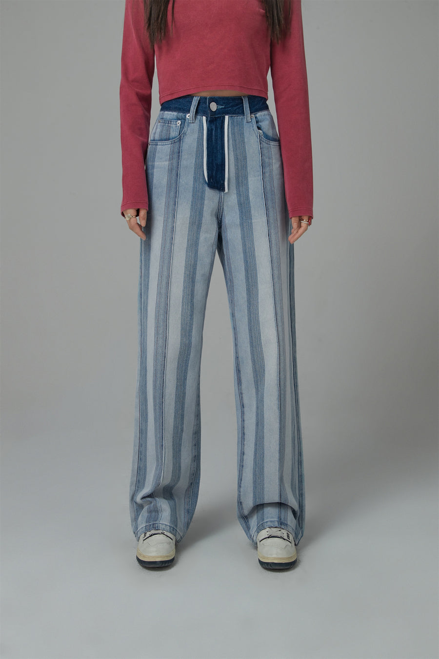 CHUU It Went Just Like This Ribbed Color Block Jeans