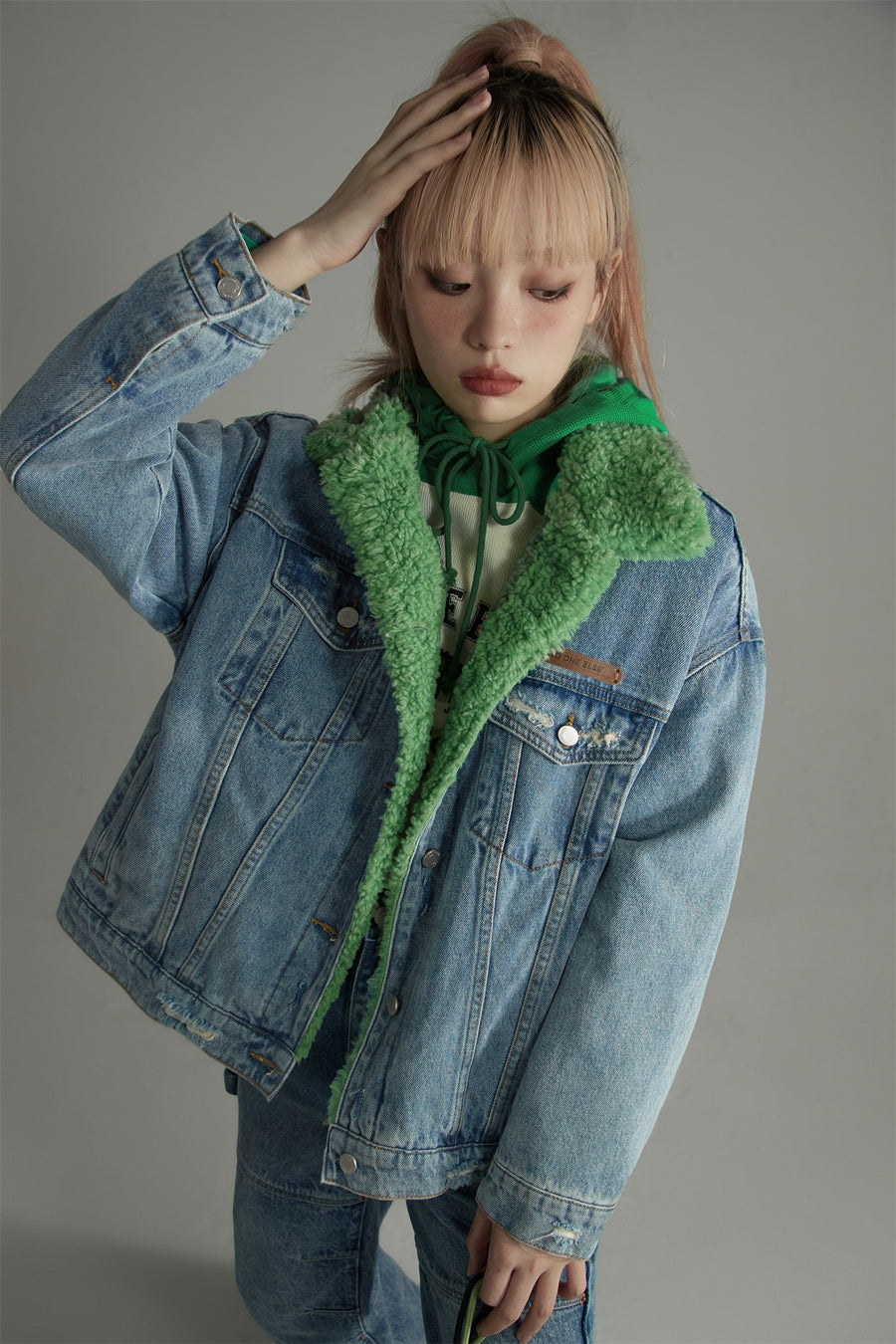 CHUU Inner Fleece Denim Jacket