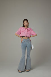 Doll Collar Cropped Shirt Jacket