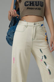 Colorful Paint Straight Fit Denim Jeans