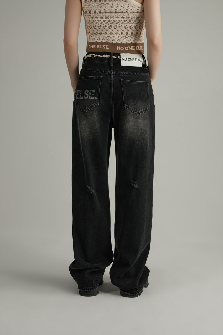 CHUU Distressed Wide Denim Jeans