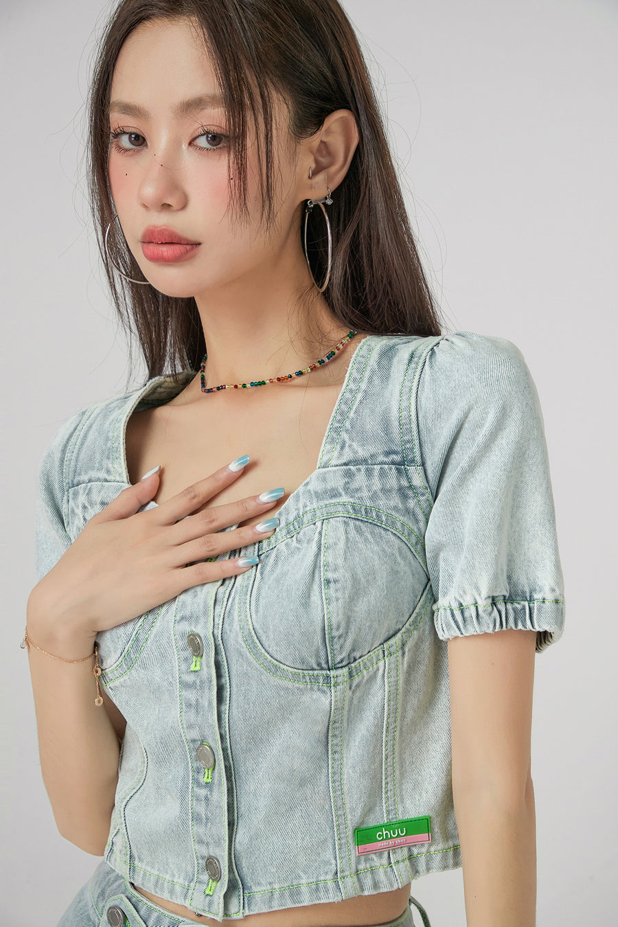 CHUU Puff Sleeve Denim Jacket