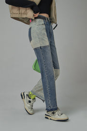 Patch High Waist Straight Jeans