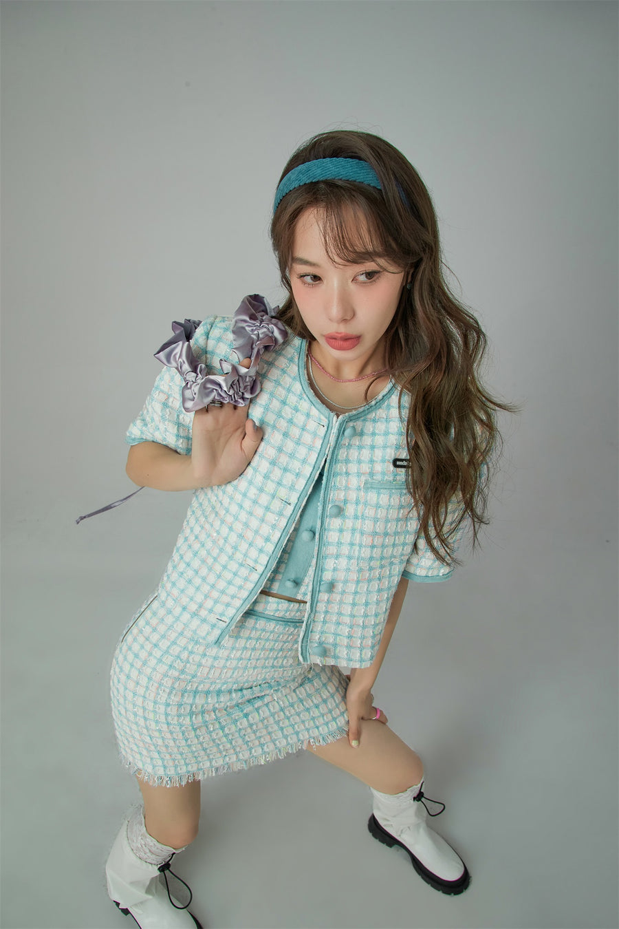 CHUU Short Sleeve Check Tweed Jacket