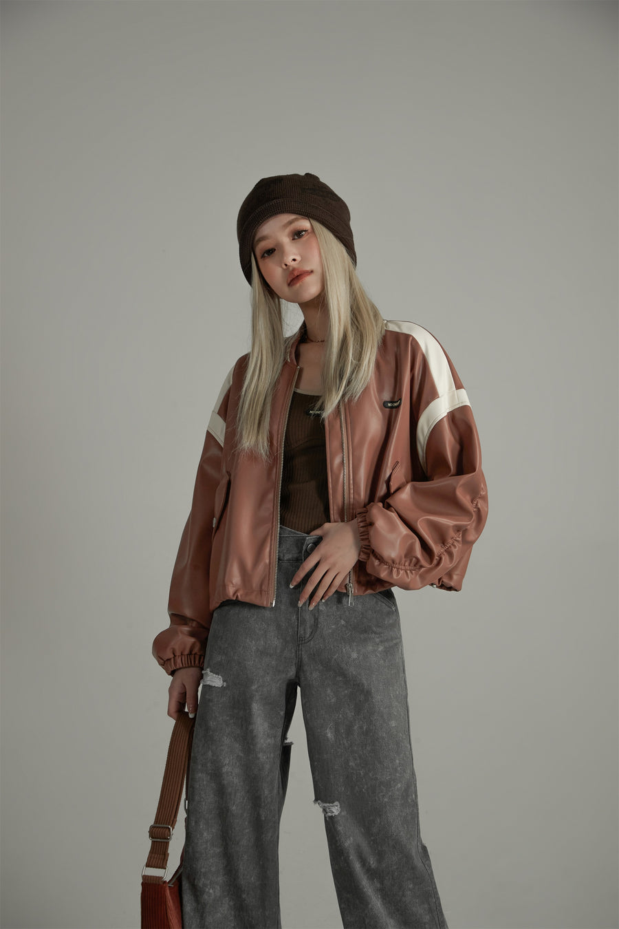 CHUU Line Color Combination Leather Jacket