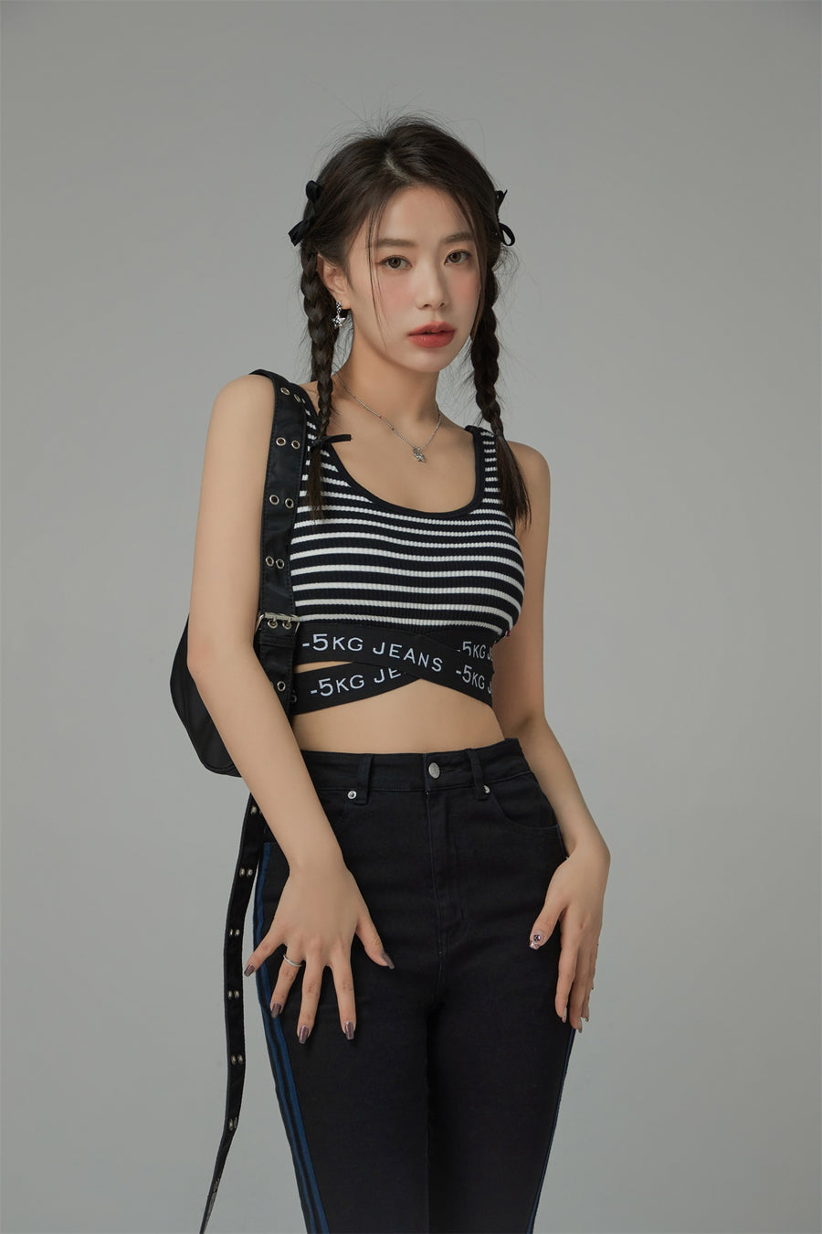 CHUU '-5kg Jeans Striped Sleeveless Crop Top