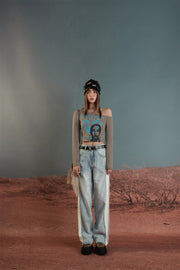 Raw Damaged Straight Wide Jeans