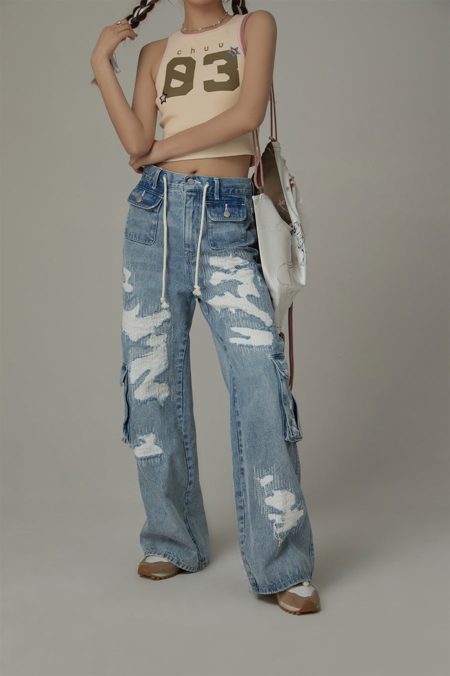 CHUU String Pocket Wide Denim Jeans