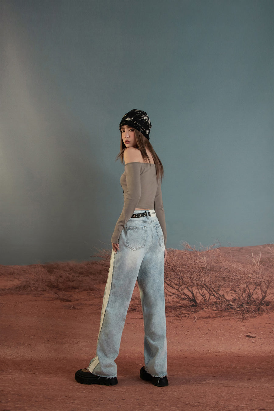 CHUU Raw Damaged Straight Wide Jeans