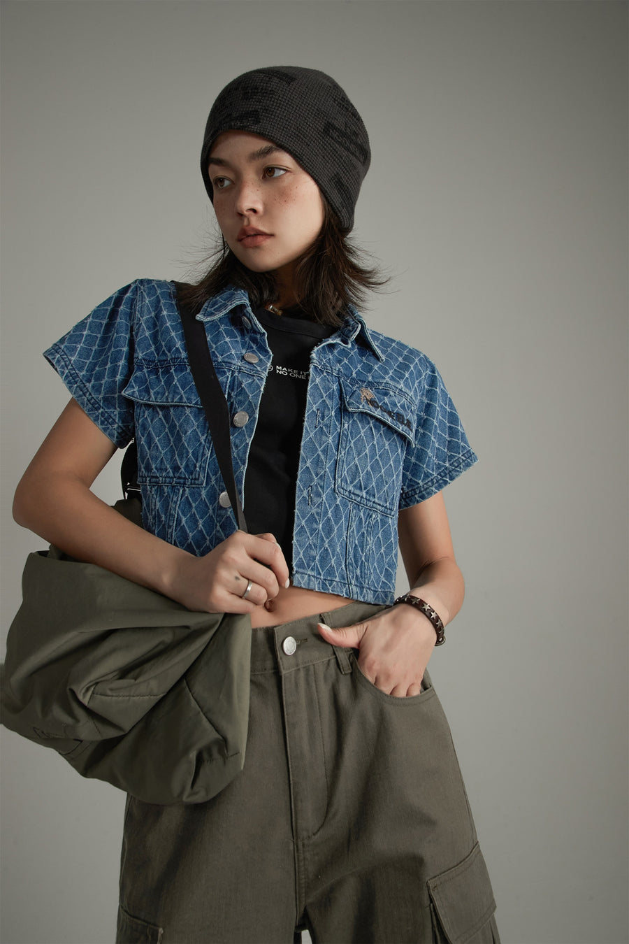 CHUU Argyle Embroidered Denim Jacket