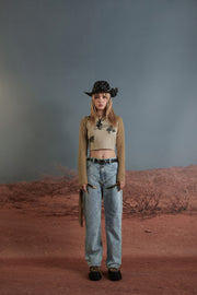 Front Cameo Detail Straight Jeans