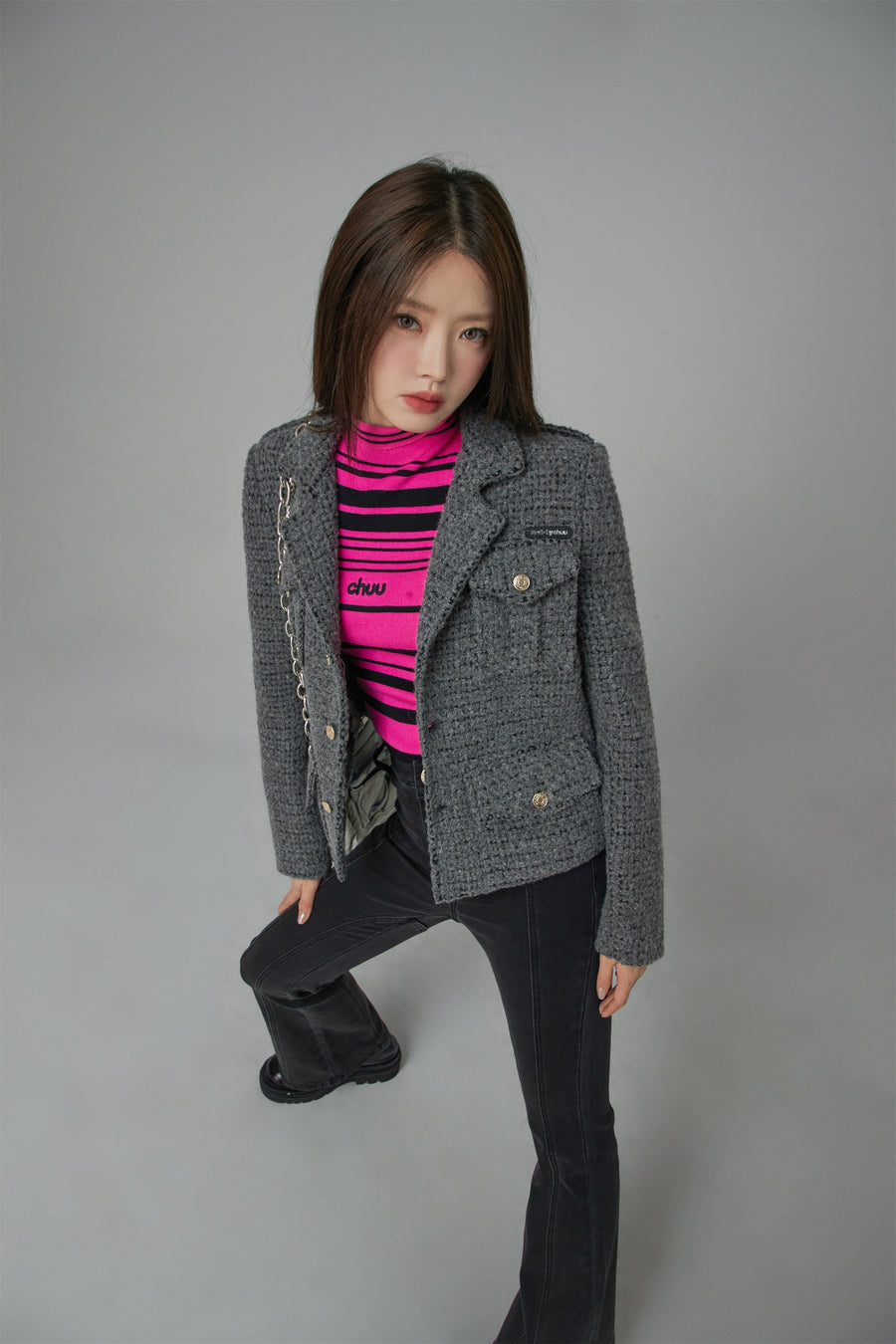 CHUU Pocket Tweed Crop Blazer Jacket