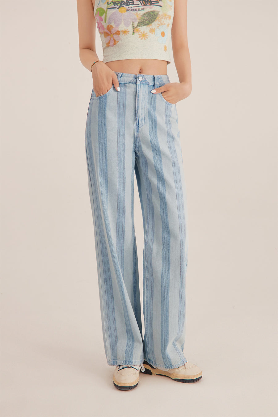 CHUU High Waist Stripe Straight Jeans