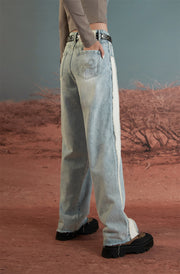 Raw Damaged Straight Wide Jeans
