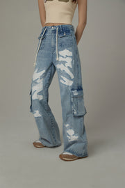 String Pocket Wide Denim Jeans