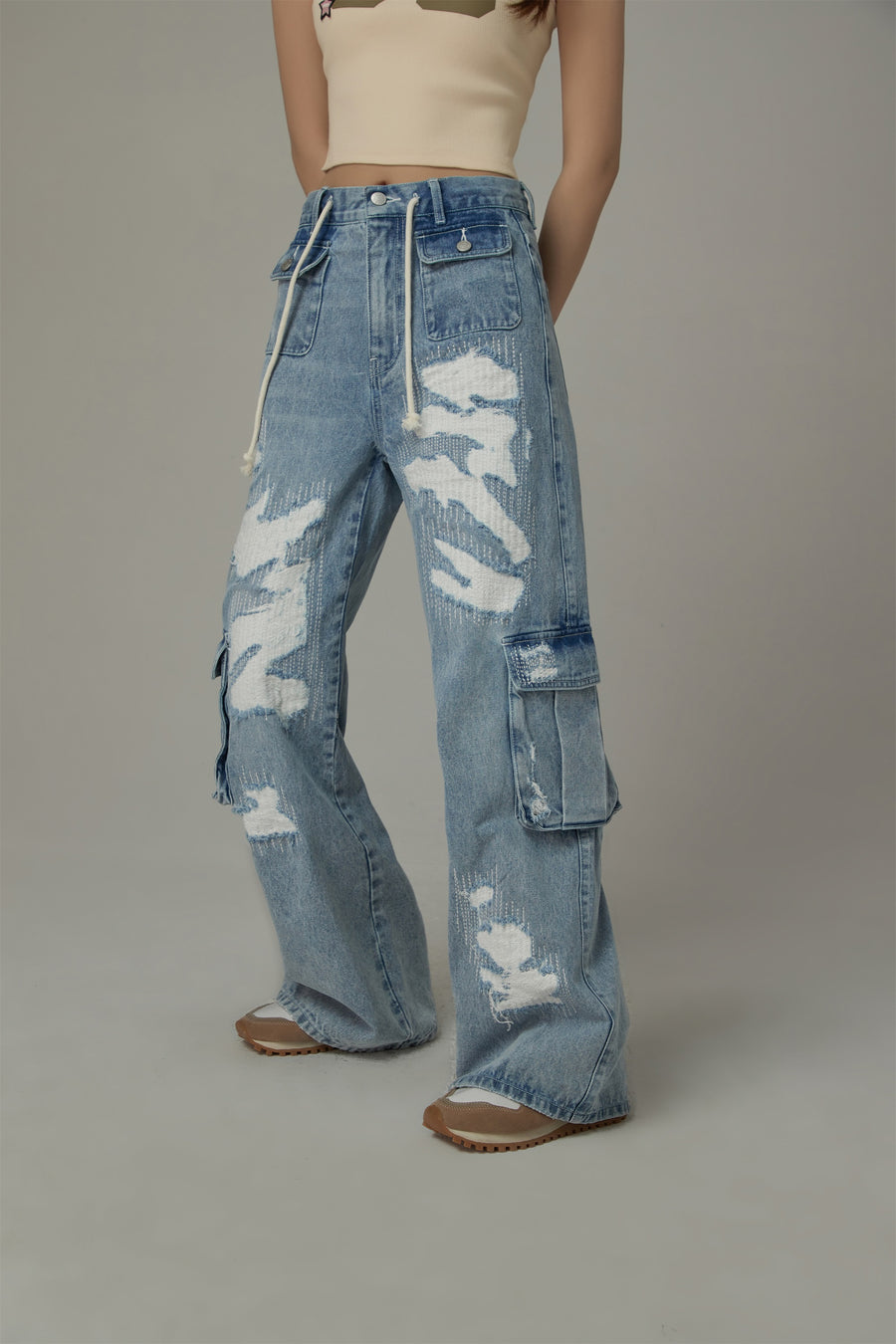 CHUU String Pocket Wide Denim Jeans
