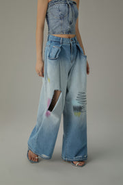 Distressed Wide Denim Jeans