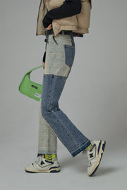Patch High Waist Straight Jeans