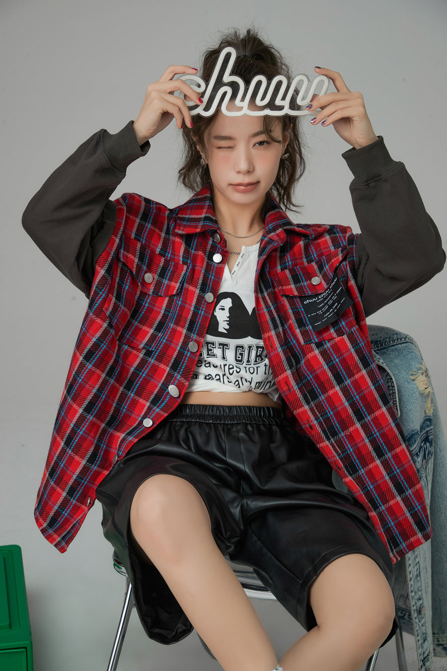 CHUU It Has Been A While Plaid Shacket