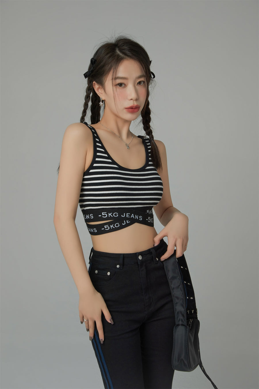 CHUU '-5kg Jeans Striped Sleeveless Crop Top