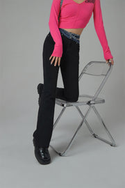 Cutout Waist Skinny Bootcut Jeans