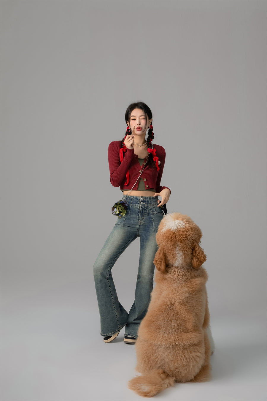CHUU On The Upside Stone Washed Bootcut Jeans