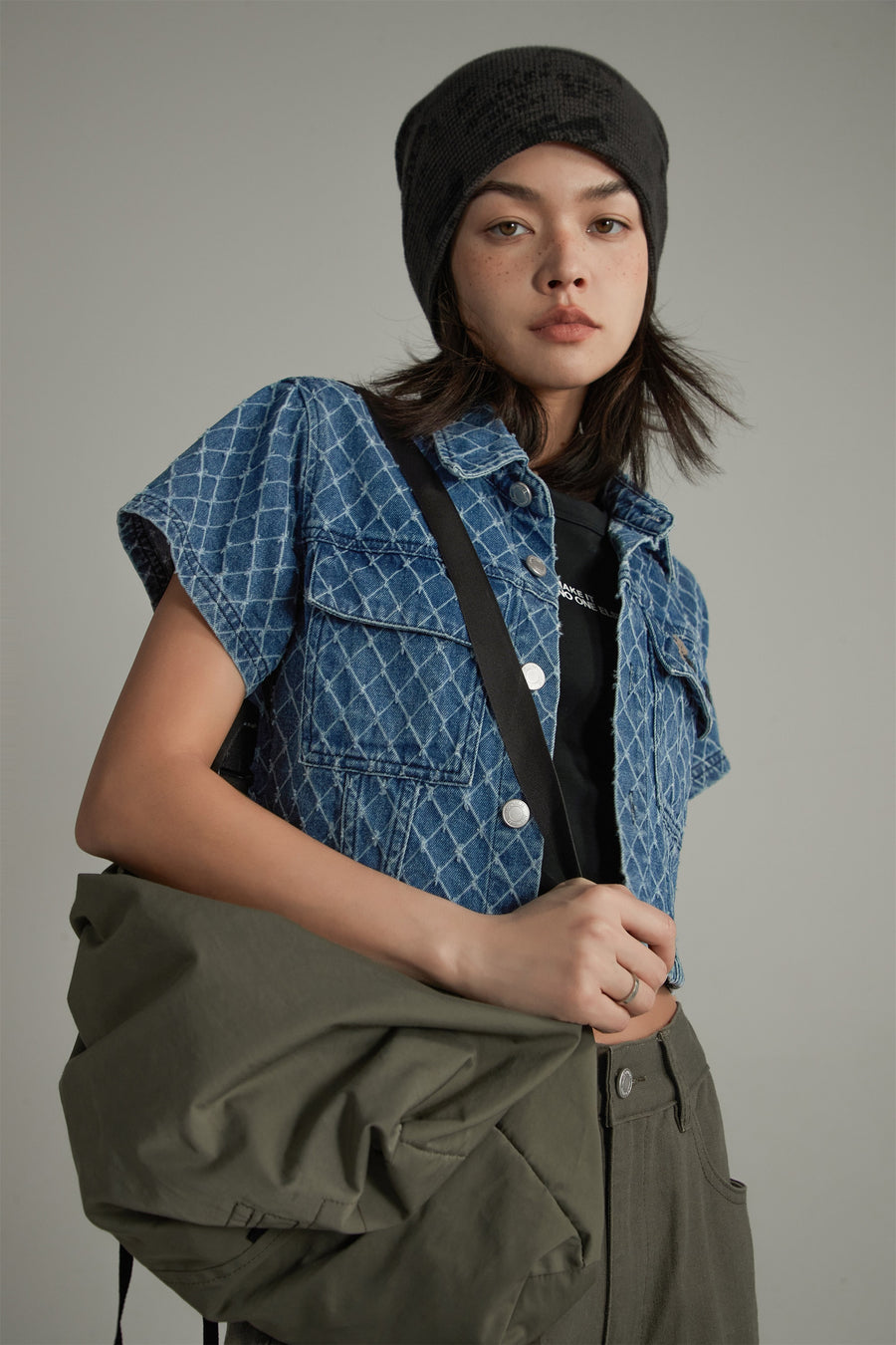 CHUU Argyle Embroidered Denim Jacket