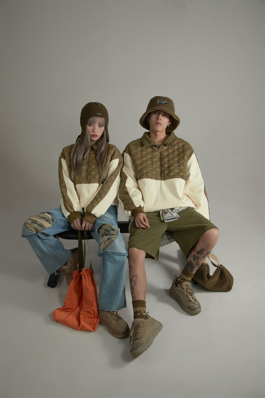 CHUU Quilt Padded Half Zip-Up Anorak