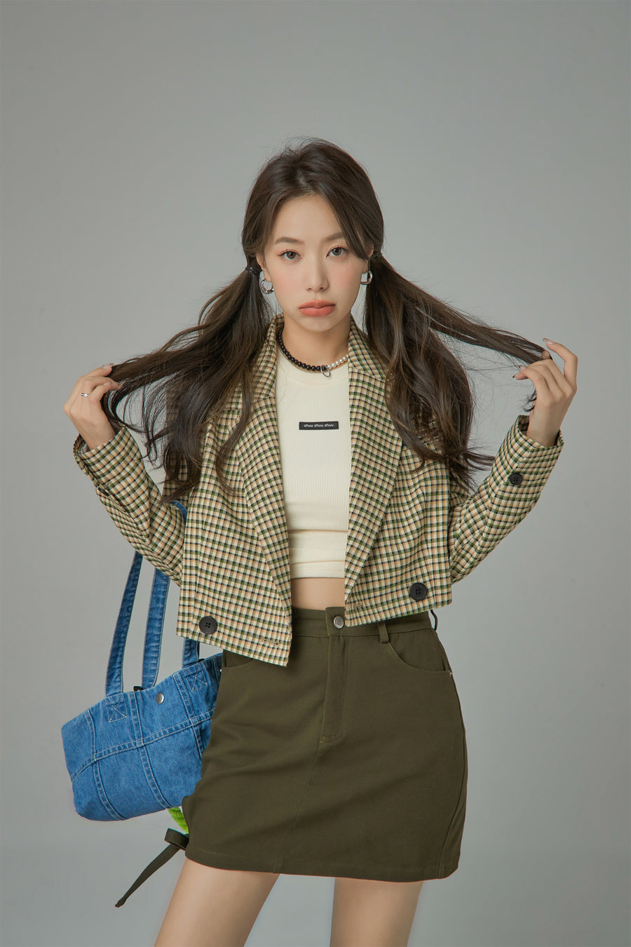 CHUU It Was Her All Long Checkered Jacket